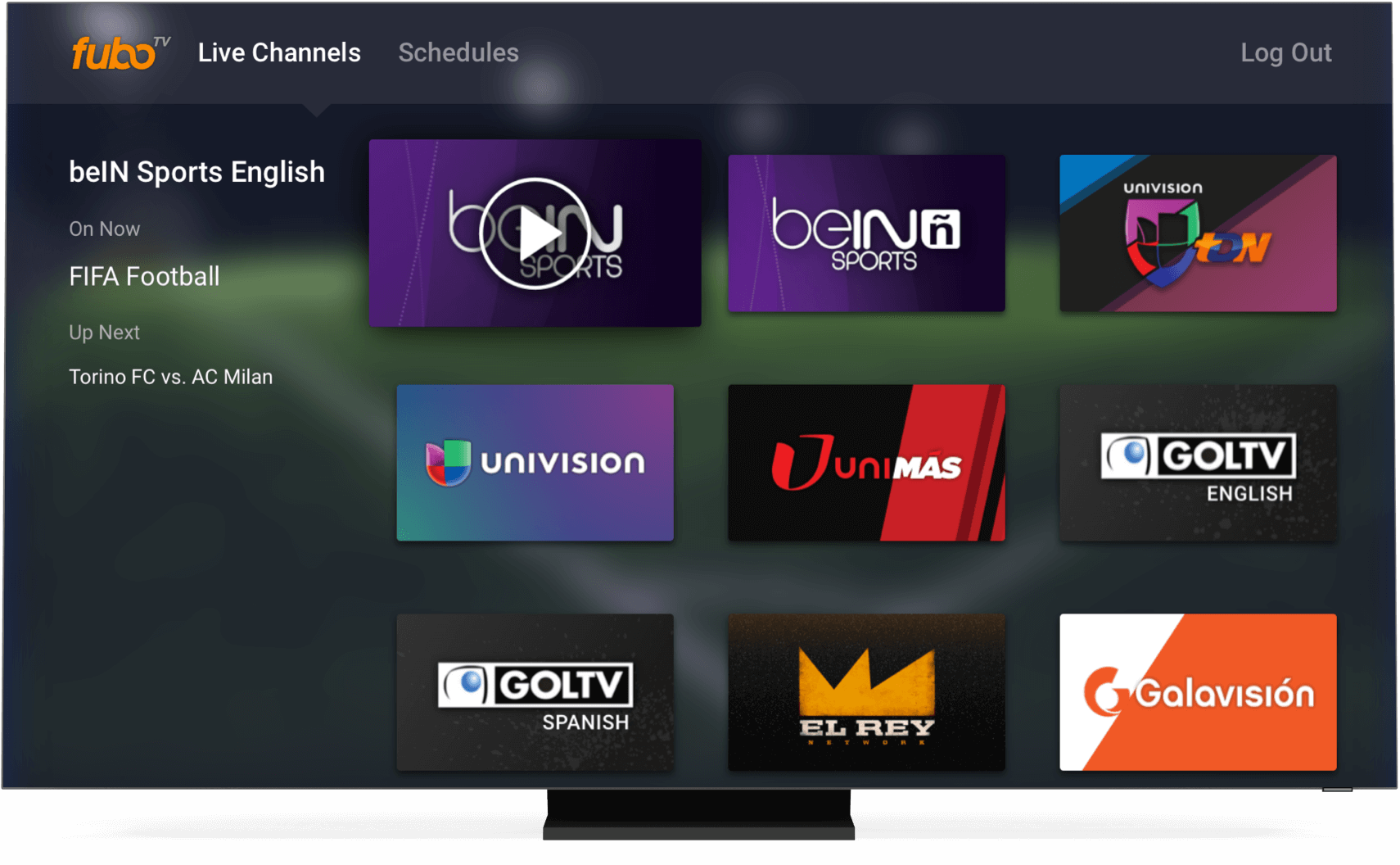 Ekran główny fubo TV na smart TV.